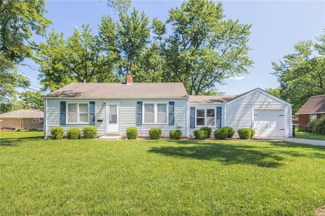 906 W 84th St, Kansas City, MO 64114 - single story home with a garage, a front lawn, a chimney, and driveway