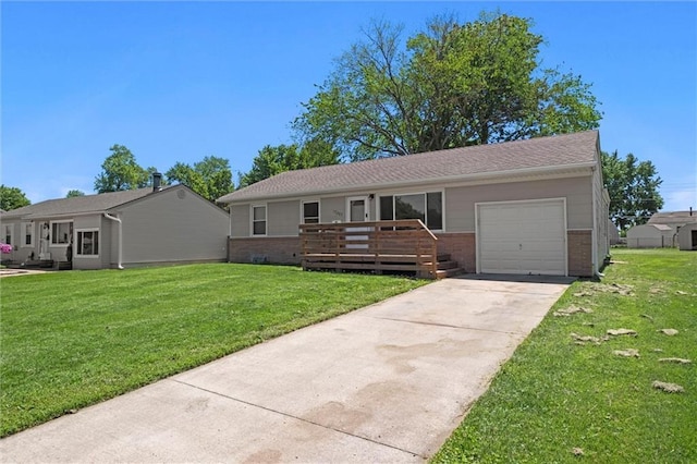 17207 E Swope Ln, Independence, MO 64056 - ranch-style home with brick siding, a garage, driveway, and a front lawn