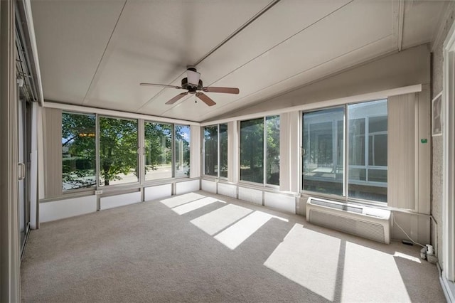6221 W 126th Ter, Overland Park, KS 66209 - unfurnished sunroom with a ceiling fan, vaulted ceiling, and a wall mounted AC