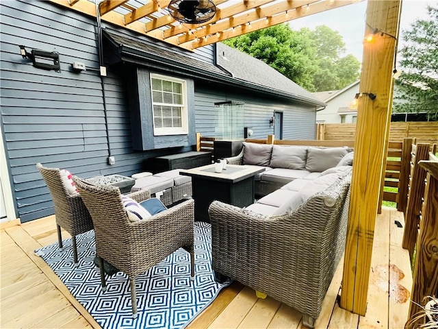 13106 E 57th St, Kansas City, MO 64133 - deck featuring outdoor lounge area and a pergola