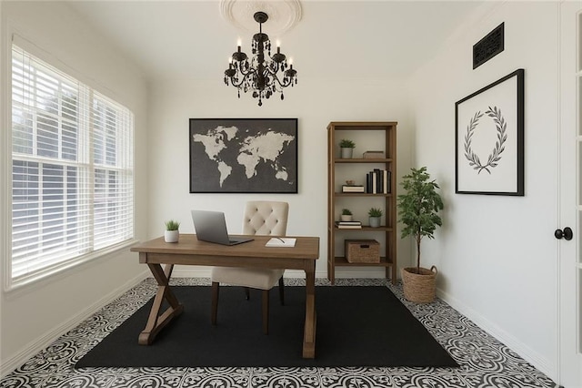 3104 SE 2nd St, Lees Summit, MO 64063 - office area with healthy amount of natural light, a chandelier, and baseboards