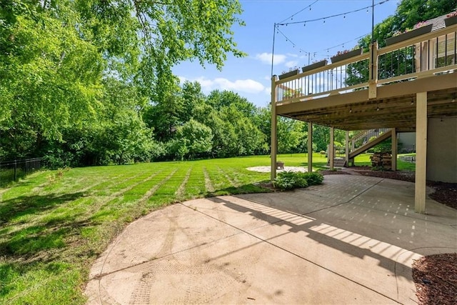 4829 W 144th Ter, Leawood, KS 66224 - view of yard with a patio, a deck, and stairs