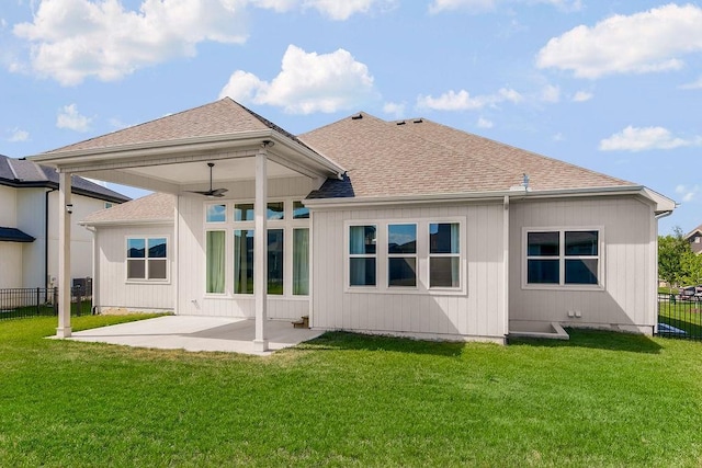 2055 NW Obrien Rd, Lees Summit, MO 64081 - rear view of house with a patio area, a ceiling fan, and roof with shingles