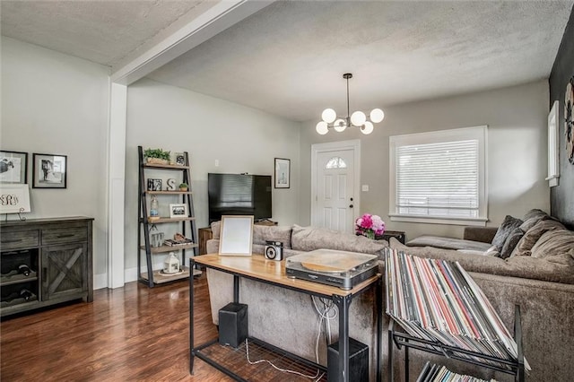 5818 W 75th St, Prairie Village, KS 66208 - living area featuring dark wood finished floors and a chandelier