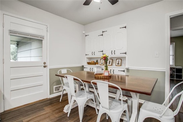 12500 E 48th Ter S, Independence, MO 64055 - dining area featuring ceiling fan and dark wood finished floors