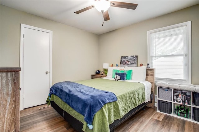 12500 E 48th Ter S, Independence, MO 64055 - bedroom featuring wood finished floors and ceiling fan