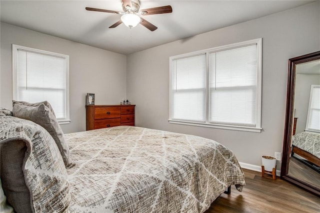 12500 E 48th Ter S, Independence, MO 64055 - bedroom with wood finished floors, multiple windows, baseboards, and ceiling fan