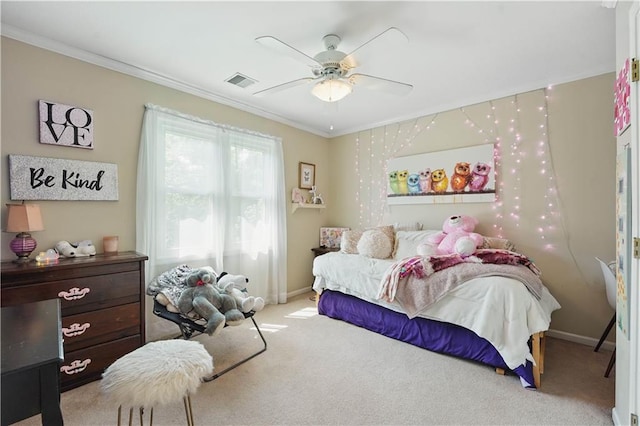 1040 Silverleaf Ln, Liberty, MO 64068 - carpeted bedroom featuring ornamental molding, baseboards, and ceiling fan