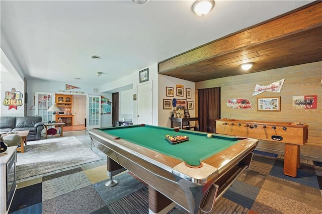 1040 Silverleaf Ln, Liberty, MO 64068 - rec room with pool table, wooden walls, and carpet flooring