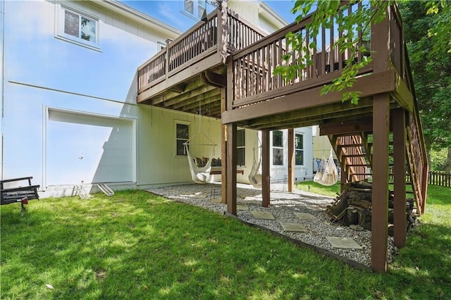 1040 Silverleaf Ln, Liberty, MO 64068 - back of house with a deck, a lawn, and stairway