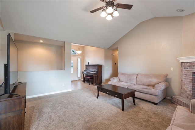 3100 Clarendon Rd, Sedalia, MO 65301 - carpeted living area featuring ceiling fan, vaulted ceiling, and baseboards