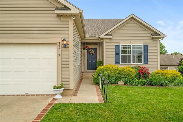 23713 W 88th St, Lenexa, KS 66227 - view of front facade with an attached garage, a front lawn, and roof with shingles