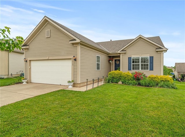 23713 W 88th St, Lenexa, KS 66227 - view of front of house with driveway, a front lawn, an attached garage, and roof with shingles