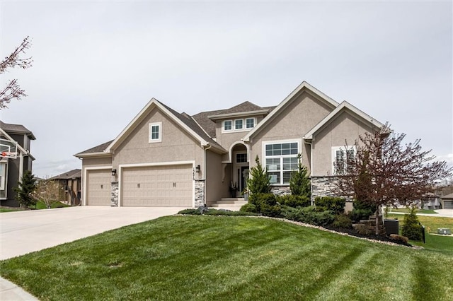 15670 W 165th Ter, Olathe, KS 66062 - traditional-style home with stone siding, stucco siding, and a front lawn
