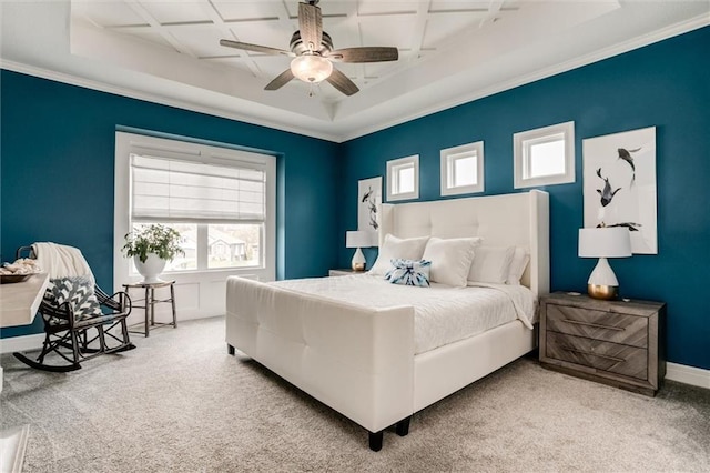 15670 W 165th Ter, Olathe, KS 66062 - bedroom featuring carpet floors, multiple windows, ornamental molding, coffered ceiling, and baseboards