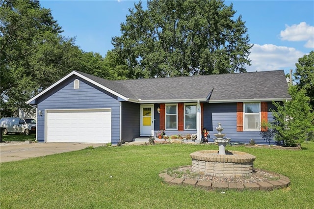 1022 N Davis Rd, Ottawa, KS 66067 - ranch-style home featuring a garage, driveway, a front yard, and a shingled roof