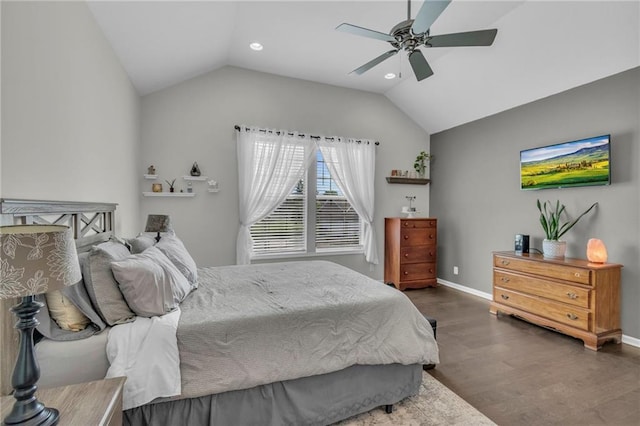 1302 N 159th St, Basehor, KS 66007 - bedroom with wood finished floors, lofted ceiling, baseboards, recessed lighting, and ceiling fan