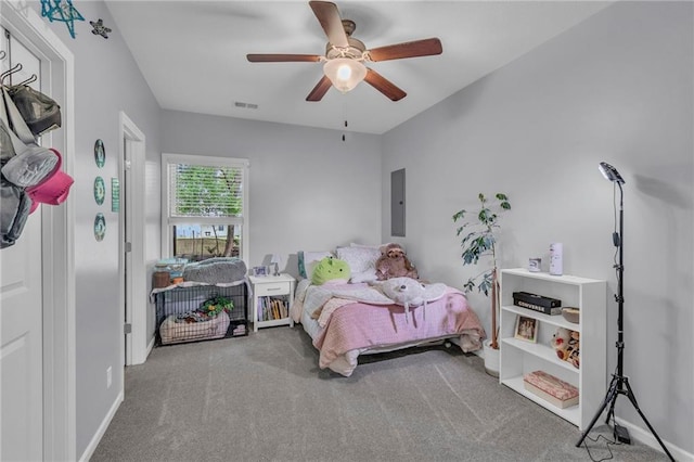 1302 N 159th St, Basehor, KS 66007 - bedroom with carpet floors, electric panel, baseboards, and ceiling fan