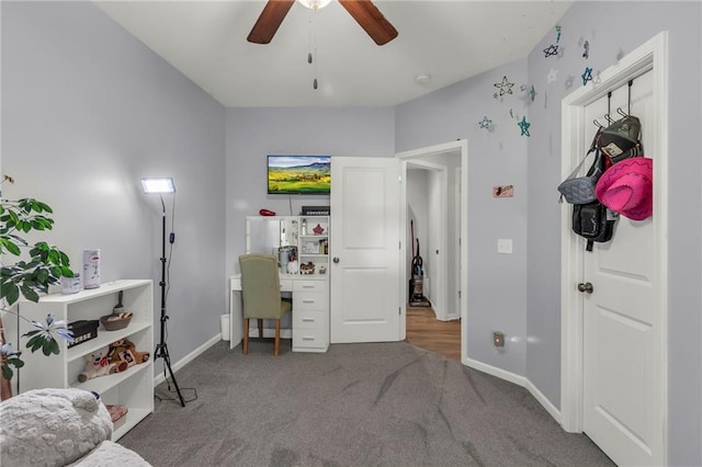 1302 N 159th St, Basehor, KS 66007 - home office featuring ceiling fan, carpet, and baseboards