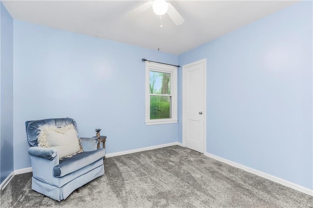 11424 W 67th Ter, Shawnee, KS 66203 - living area featuring carpet flooring, a ceiling fan, and baseboards