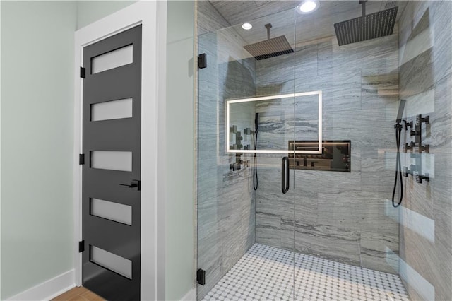 4544 Bell St, Kansas City, MO 64111 - full bath with a shower stall and recessed lighting