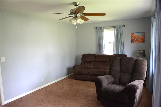 7141 SW F Hwy, Trimble, MO 64492 - living area featuring carpet, ceiling fan, and baseboards
