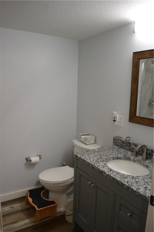 7141 SW F Hwy, Trimble, MO 64492 - bathroom with wood finished floors, vanity, toilet, a textured ceiling, and baseboards