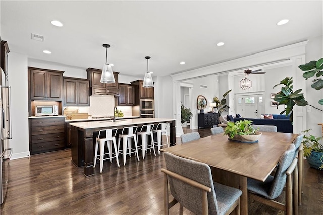 3205 SW Mary St, Lees Summit, MO 64081 - dining room featuring dark wood-type flooring, recessed lighting, and ceiling fan