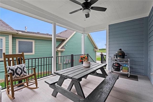 3205 SW Mary St, Lees Summit, MO 64081 - view of patio / terrace with a ceiling fan and outdoor dining space