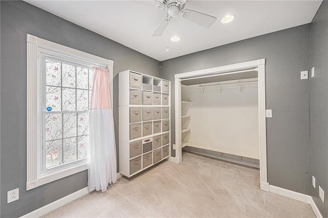 614 S 7th St, Atchison, KS 66002 - unfurnished bedroom featuring carpet, baseboards, a ceiling fan, and recessed lighting