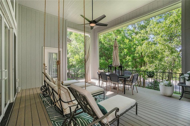 4112 W 156th St, Overland Park, KS 66224 - wooden terrace featuring ceiling fan and outdoor dining space