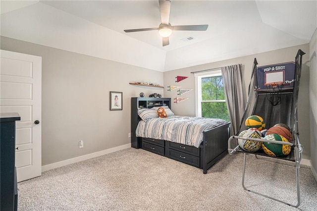 4112 W 156th St, Overland Park, KS 66224 - bedroom featuring light carpet, baseboards, vaulted ceiling, and ceiling fan