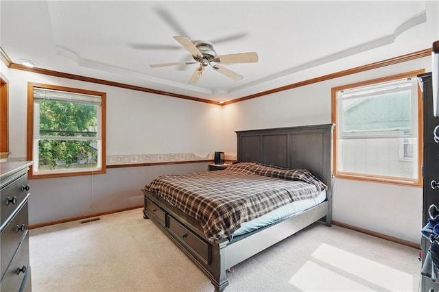 14713 W 149th Ct, Olathe, KS 66062 - bedroom with crown molding, a raised ceiling, light carpet, and baseboards