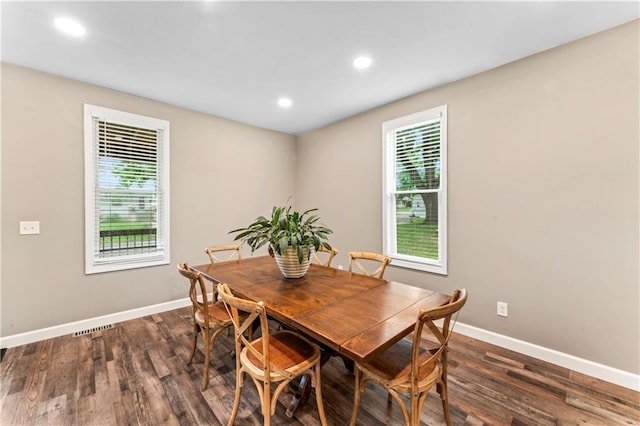 1105 S Gordon St, Concordia, MO 64020 - dining room featuring baseboards, dark wood-type flooring, and recessed lighting