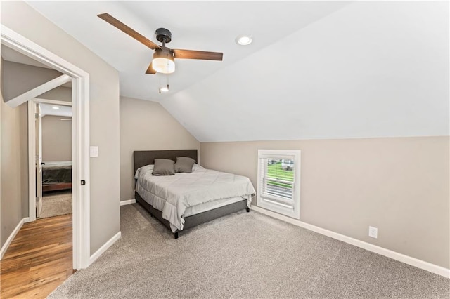 1105 S Gordon St, Concordia, MO 64020 - carpeted bedroom with baseboards, lofted ceiling, ceiling fan, and recessed lighting