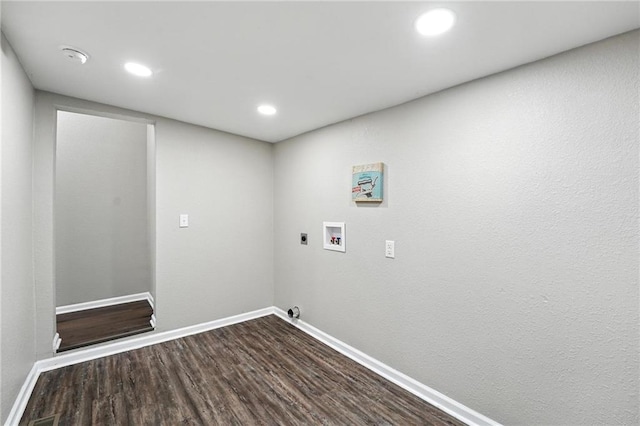 602 N College St, Richmond, MO 64085 - laundry room featuring dark wood-type flooring, hookup for a washing machine, recessed lighting, and hookup for an electric dryer