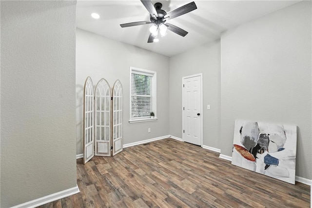 602 N College St, Richmond, MO 64085 - empty room with wood finished floors and ceiling fan