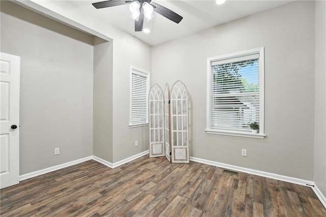 602 N College St, Richmond, MO 64085 - spare room with wood finished floors, ceiling fan, and recessed lighting