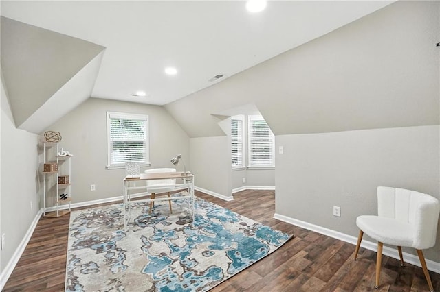602 N College St, Richmond, MO 64085 - office space with wood finished floors, vaulted ceiling, and recessed lighting