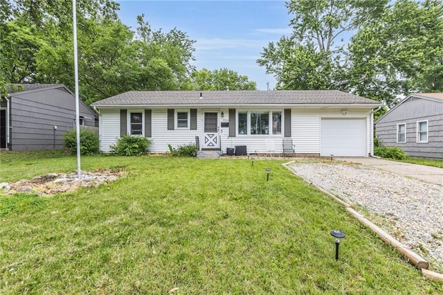 9206 Vaughn Ave, Raytown, MO 64133 - ranch-style house featuring an attached garage, concrete driveway, a front yard, and cooling unit