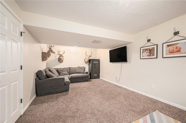 5862 SW Reed Ln, Trimble, MO 64492 - living area featuring carpet flooring, a textured ceiling, and baseboards