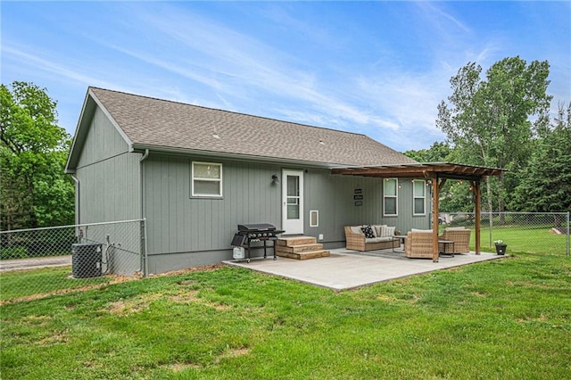 5862 SW Reed Ln, Trimble, MO 64492 - rear view of property with an outdoor living space, a patio area, roof with shingles, and central AC unit