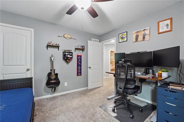 1106 E 14th St, Kearney, MO 64060 - office area with a ceiling fan, carpet flooring, baseboards, and a textured ceiling