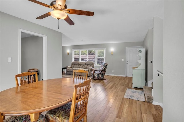 1018 S Elm St, Ottawa, KS 66067 - dining area with light wood-style floors, ceiling fan, and baseboards
