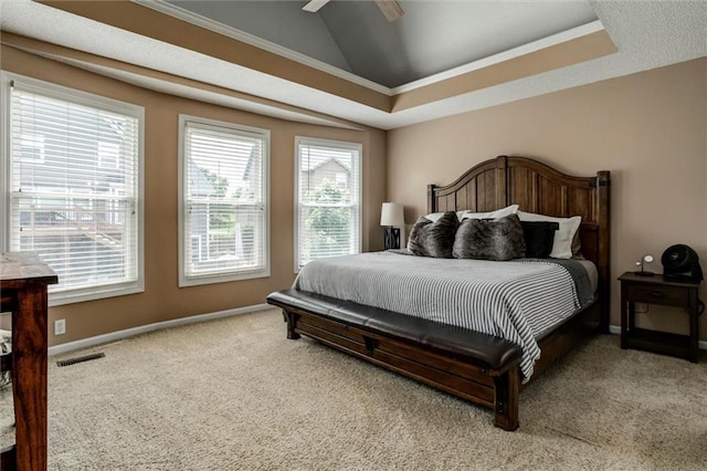 21625 W 53rd Ter, Shawnee, KS 66226 - bedroom featuring carpet flooring, ornamental molding, baseboards, ceiling fan, and lofted ceiling