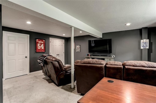 21625 W 53rd Ter, Shawnee, KS 66226 - living room with light colored carpet, recessed lighting, and a textured ceiling