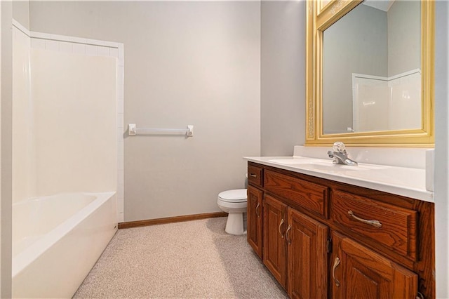 3304 Tepee Ct, Independence, MO 64057 - bathroom with vanity, toilet, baseboards, and shower / tub combination
