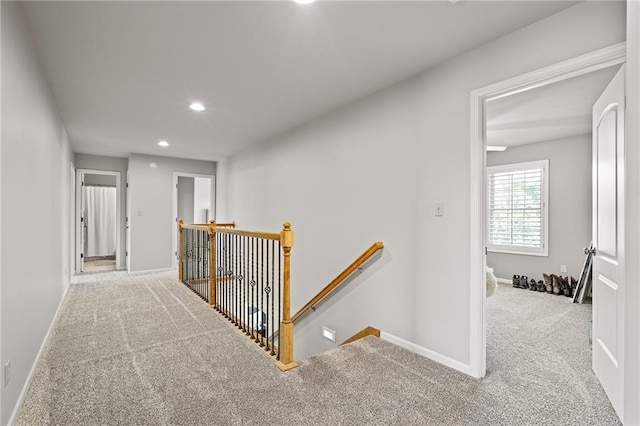 1602 SW Deer Run Rd, Oak Grove, MO 64075 - hallway featuring an upstairs landing, carpet, recessed lighting, and baseboards