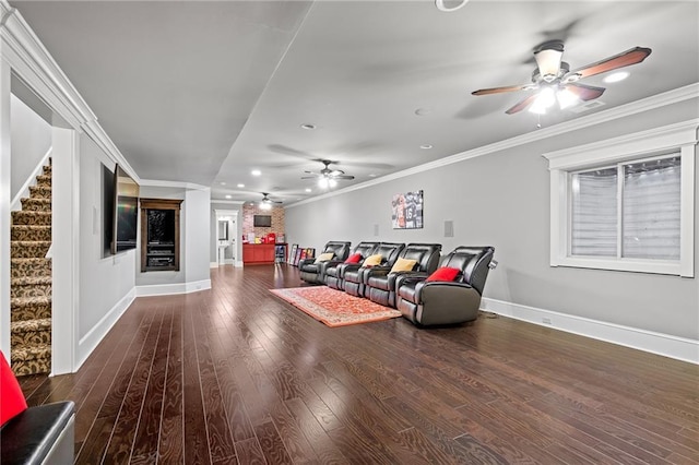 1602 SW Deer Run Rd, Oak Grove, MO 64075 - living room with a ceiling fan, stairs, wood finished floors, baseboards, and recessed lighting