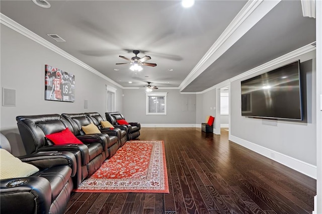 1602 SW Deer Run Rd, Oak Grove, MO 64075 - cinema room featuring ceiling fan, wood finished floors, baseboards, crown molding, and recessed lighting